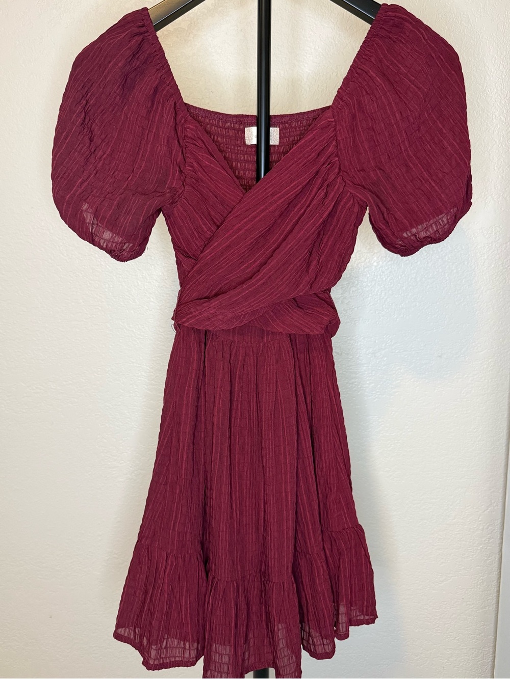 Altar'd State Burgundy Puff Sleeve Mini Dress